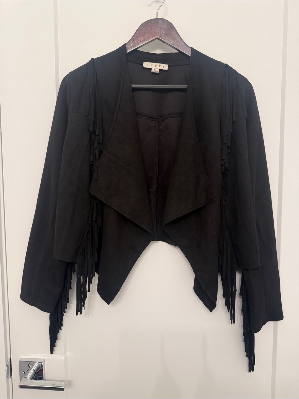 Fringe Open-Front Black Women's Jacket
